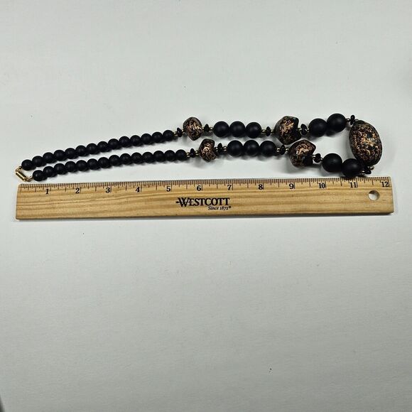 Clay Bead Necklace Matte Black Gold Handpainted Vintage Handmade - Picture 6 of 8